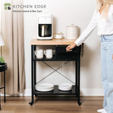Kitchen Island Cart with Wheels - Pine Countertop & Black Base