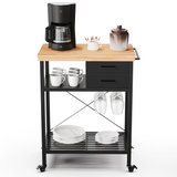 Kitchen Island Cart with Wheels - Pine Countertop & Black Base