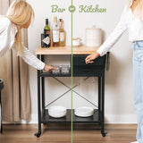 Kitchen Island Cart with Wheels - Pine Countertop & Black Base