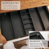 Bamboo Utensils & Junk Drawer Organizer - Black Finish (Expands 18.5-33in)