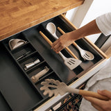 Bamboo Utensils & Junk Drawer Organizer - Black Finish (Expands 18.5-33in)