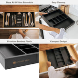 Bamboo Utensils & Junk Drawer Organizer - Black Finish (Expands 18.5-33in)