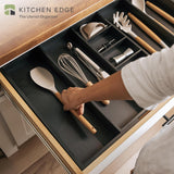 Bamboo Utensils & Junk Drawer Organizer - Black Finish (Expands 18.5-33in)
