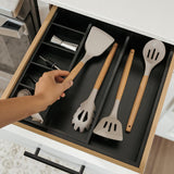 Bamboo Drawer Organizer for Utensils & Junk - Black Finish (Expands 10.5-18.5in)