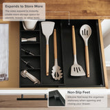 Bamboo Drawer Organizer for Utensils & Junk - Black Finish (Expands 10.5-18.5in)