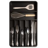 Rounded Silverware Drawer Organizer - Black Bamboo