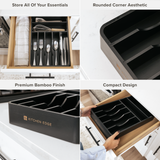 Rounded Silverware Drawer Organizer - Black Bamboo