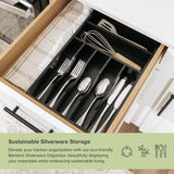 Rounded Silverware Drawer Organizer - Black Bamboo