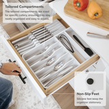 Rounded Silverware Drawer Organizer - White Bamboo