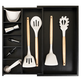 Bamboo Drawer Organizer for Utensils & Junk - Black Finish (Expands 10.5-18.5in)