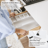 Bamboo Drawer Organizer for Utensils & Junk - White Finish (Expands 10.5-18.5in)
