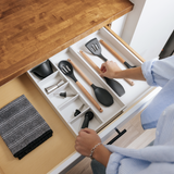 Bamboo Drawer Organizer for Utensils & Junk - White Finish (Expands 10.5-18.5in)