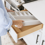 Bamboo Drawer Organizer for Utensils & Junk - White Finish (Expands 10.5-18.5in)