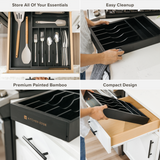 Bamboo Drawer Organizer for Silverware & Utensils - Black Finish (Expands 11-19in)