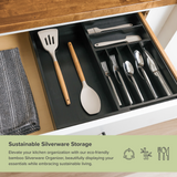 Bamboo Drawer Organizer for Silverware & Utensils - Black Finish (Expands 11-19in)