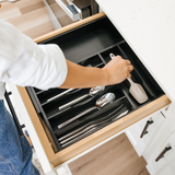 Bamboo Drawer Organizer for Silverware & Utensils - Black Finish (Expands 11-19in)