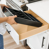 Bamboo Drawer Organizer for Silverware & Utensils - Black Finish (Expands 11-19in)