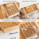 Bamboo Drawer Organizer for Silverware & Utensils (Expands 16-28in)