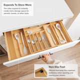 Bamboo Drawer Organizer for Silverware & Utensils (Expands 16-28in)