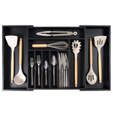 Bamboo Drawer Organizer for Silverware & Utensils - Black Finish (Expands 16-28in)
