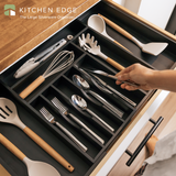 Bamboo Drawer Organizer for Silverware & Utensils - Black Finish (Expands 16-28in)