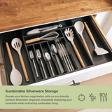 Bamboo Drawer Organizer for Silverware & Utensils - Black Finish (Expands 16-28in)