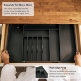 Bamboo Drawer Organizer for Silverware & Utensils - Black Finish (Expands 16-28in)