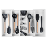 Bamboo Utensils & Junk Drawer Organizer - White Finish (Expands 16-28in)