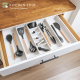 Bamboo Utensils & Junk Drawer Organizer - White Finish (Expands 16-28in)
