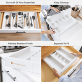 Bamboo Utensils & Junk Drawer Organizer - White Finish (Expands 16-28in)