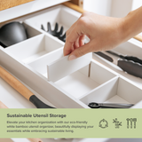Bamboo Utensils & Junk Drawer Organizer - White Finish (Expands 16-28in)