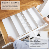 Bamboo Utensils & Junk Drawer Organizer - White Finish (Expands 16-28in)