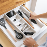 Bamboo Utensils & Junk Drawer Organizer - White Finish (Expands 16-28in)