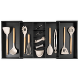 Bamboo Utensils & Junk Drawer Organizer - Black Finish (Expands 18.5-33in)