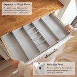 Bamboo Utensils & Junk Drawer Organizer - Gray Finish (Expands 18.5-33in)