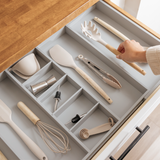 Bamboo Utensils & Junk Drawer Organizer - Gray Finish (Expands 18.5-33in)