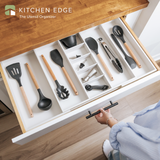 Bamboo Utensils & Junk Drawer Organizer - White Finish (Expands 18.5-33in)