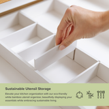Bamboo Utensils & Junk Drawer Organizer - White Finish (Expands 18.5-33in)