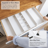 Bamboo Utensils & Junk Drawer Organizer - White Finish (Expands 18.5-33in)