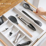 Bamboo Utensils & Junk Drawer Organizer - White Finish (Expands 18.5-33in)