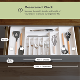 Bamboo Drawer Organizer for Silverware & Utensils - White Finish (Expands 15.75-28in)