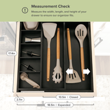 Bamboo Drawer Organizer for Utensils & Junk - Black Finish (Expands 10.5-18.5in)