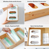 3 Slot Small Ziplock Bag Organizer - Natural Bamboo & White Metal