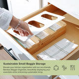 3 Slot Small Ziplock Bag Organizer - Natural Bamboo & White Metal