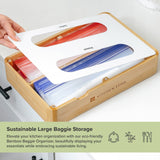 2 Slot Large Ziplock Bag Organizer - Natural Bamboo & White Metal