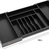 Bamboo Drawer Organizer for Silverware & Utensils - Black Finish (Expands 19-33in)