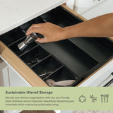 Bamboo Drawer Organizer for Utensils & Junk - Black Finish (Expands 10.5-19in)
