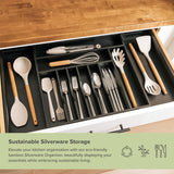 Bamboo Drawer Organizer for Silverware & Utensils - Black Finish (Expands 19-33in)