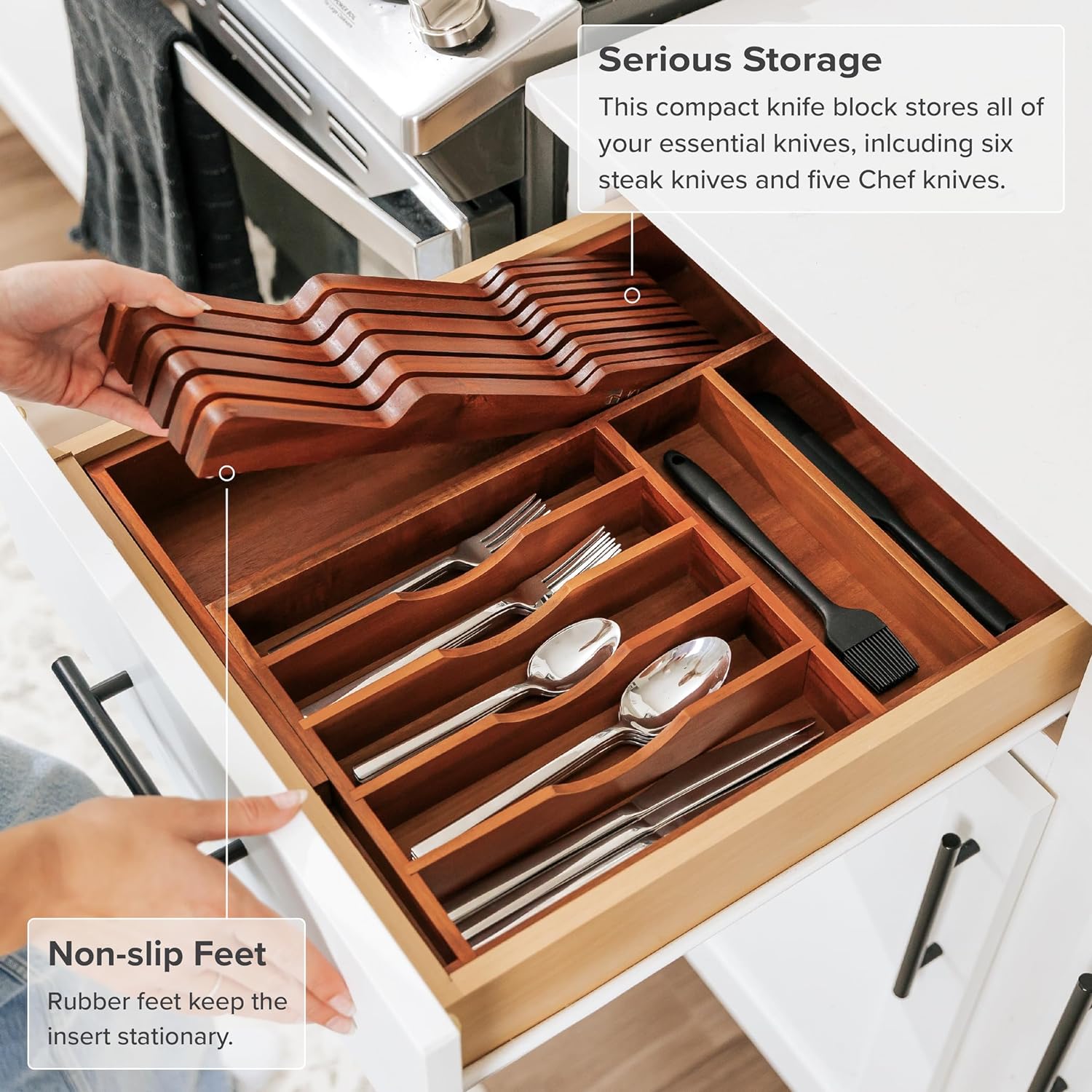 Acacia Knife Block Drawer Organizer – KitchenEdge