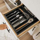 Bamboo Drawer Organizer for Silverware & Utensils Black Finish (Expands 14.75-25in)
